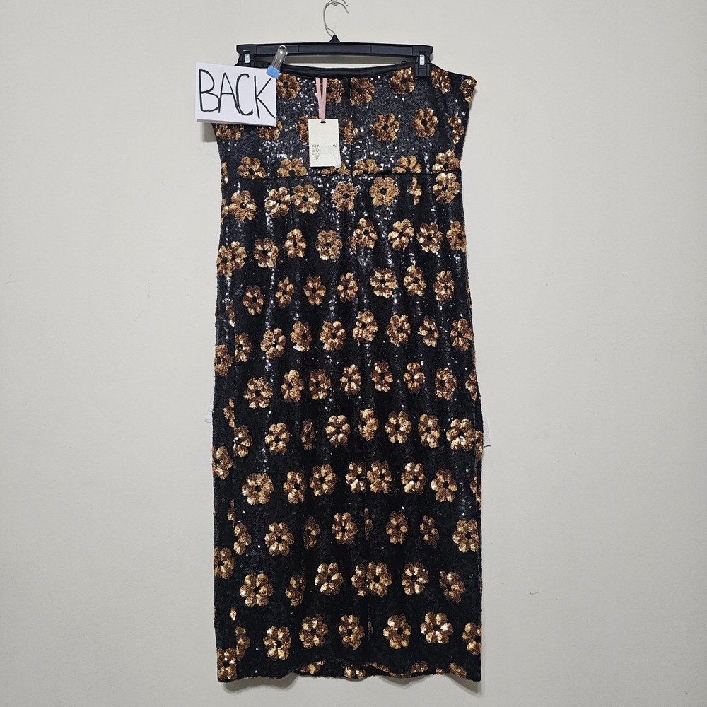 Alex Marie Dress 18 Black Gold Strapless Midi Sleeveless Sequin Embroidery 1061 - Picture 7 of 12